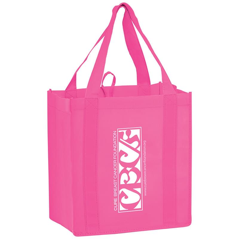 Y2KG131015BCA Awareness Pink Heavy Duty Non-Woven Grocery Tote Bag with Insert |13x10x15| - Screen Print - Image 1
