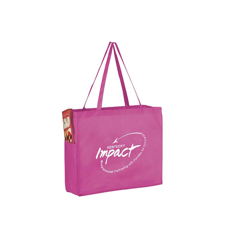 Y2KP16612BCA Awareness Pink Non-Woven Over-the-Shoulder Tote Bag w/ Side Pockets |16x6x12| - Screen Print - Image 1